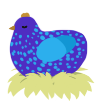 A indigo and sky chicken with a speckle pattern