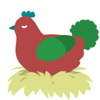 A red and viridian chicken