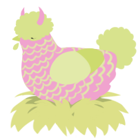 A pink and lemon chicken with a lace pattern