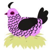A lavender and sable chicken with a lace pattern