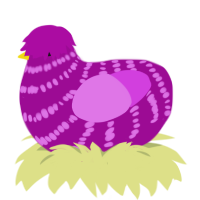 A plum and orchid chicken with a bar pattern
