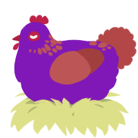 A violet and red chicken with a neck-speckle pattern