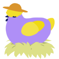 A lilac and yellow chicken