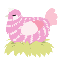 A pink and rose chicken with a bar pattern