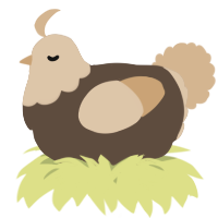 A bark and beige chicken with a head pattern