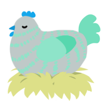 A silver and mint chicken with a bar pattern