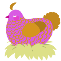 A orchid and ochre chicken with a lace pattern