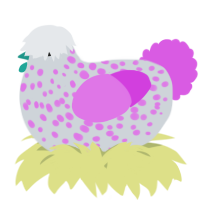 A mist and orchid chicken with a speckle pattern
