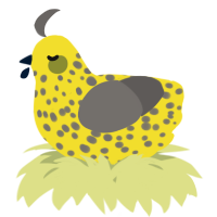 A yellow and grey chicken with a speckle pattern