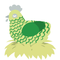 A lemon and viridian chicken with a lace pattern