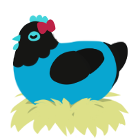 A cerulean and black chicken with a head pattern