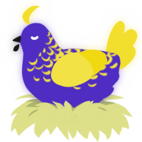 A indigo and yellow chicken with a half-lace pattern
