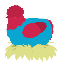 A cerulean and crimson chicken with a head pattern