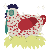 A mist and crimson chicken with a speckle pattern