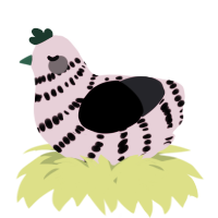 A viridian and white chicken with a bar pattern