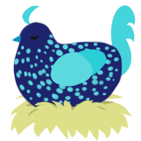 Bioluminescence, a navy and aqua chicken with a speckle pattern