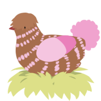 A brown and pink chicken with a bar pattern