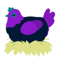A tumblr and violet chicken with a head pattern
