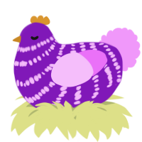 A violet and lavender chicken with a bar pattern