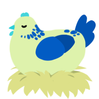 A apple and ultramarine chicken with a neck-speckle pattern