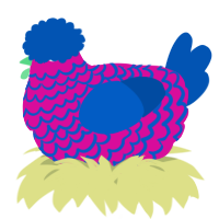 A fuchsia and ultramarine chicken with a lace pattern