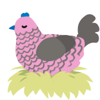 A pink and grey chicken with a lace pattern