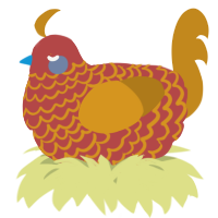 A red and ochre chicken with a lace pattern