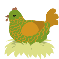 A chartreuse and ochre chicken with a lace pattern