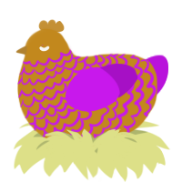A ochre and amethyst chicken with a lace pattern