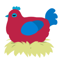 A crimson and sapphire chicken