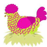 A lime and fuchsia chicken with a lace pattern