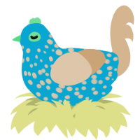 A cerulean and beige chicken with a speckle pattern