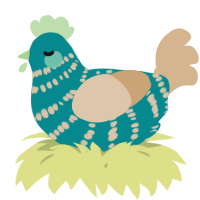 A teal and beige chicken with a bar pattern