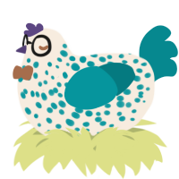 A cream and teal chicken with a speckle pattern