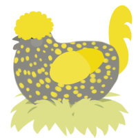 A ash and yellow chicken with a speckle pattern