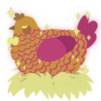 A orange and amethyst chicken with a lace pattern