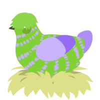 A grass and lilac chicken with a bar pattern