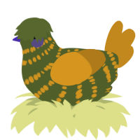 A olive and ochre chicken with a bar pattern