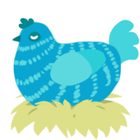 A cerulean and aqua chicken with a bar pattern