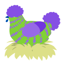 A grass and blurple chicken with a bar pattern