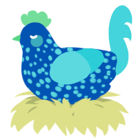 A ultramarine and aqua chicken with a speckle pattern