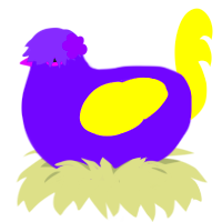 A blurple and yellow chicken