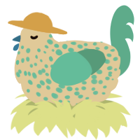 A beige and turquoise chicken with a speckle pattern