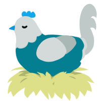A sea and silver chicken with a head pattern