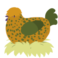 A ochre and olive chicken with a speckle pattern