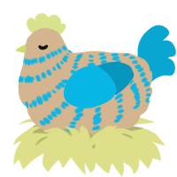 A beige and cerulean chicken with a bar pattern