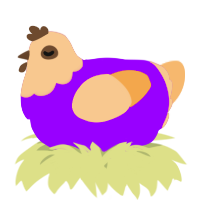 A violet and beige chicken with a head pattern