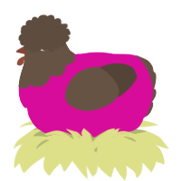 A fuchsia and bark chicken with a head pattern