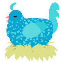 A cerulean and aqua chicken with a speckle pattern
