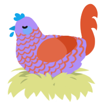 A lilac and vermilion chicken with a lace pattern